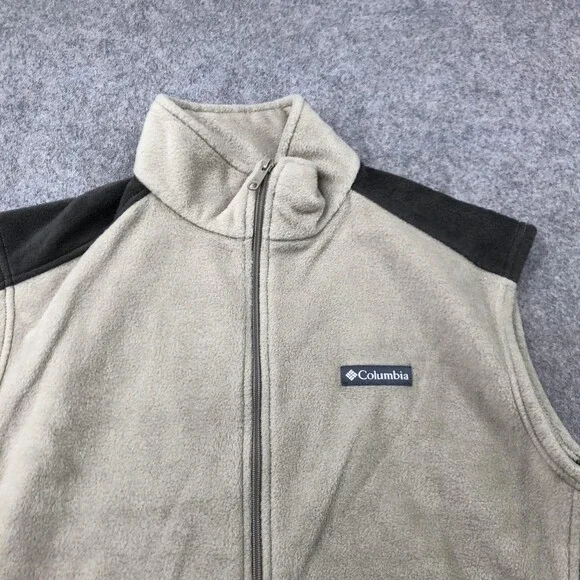 Columbia Vest Mens XL Beige Black Fleece Full Zip Sleeveless Outdoor Hiking - Picture 4 of 9